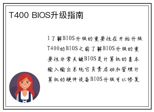 T400 BIOS升级指南